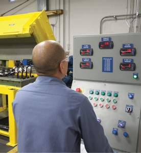 A technician performs a hydro-test of Kocsis Technologies’ piston accumulators at 1.5x the rated working pressure. The company tests for vessel integrity, seal functionality and overall performance.