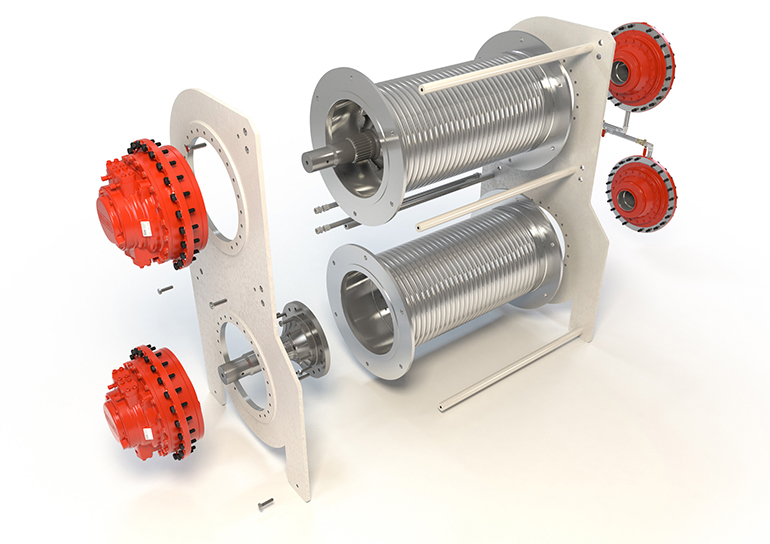 Hägglunds direct-drive hydraulic motors can mount directly to the driven shaft, providing up to 98% efficiency in their operation while eliminating the need for gearboxes and coupling equipment.   | courtsey of Bosch Rexroth