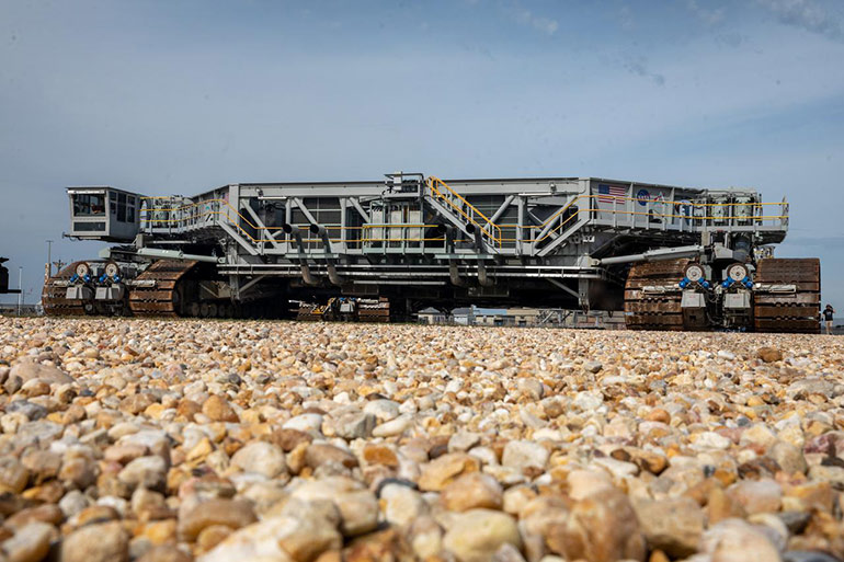 The crawler transporter has a maximum speed of 1 mph loaded and 2 mph unloaded. | courtesy of nasa