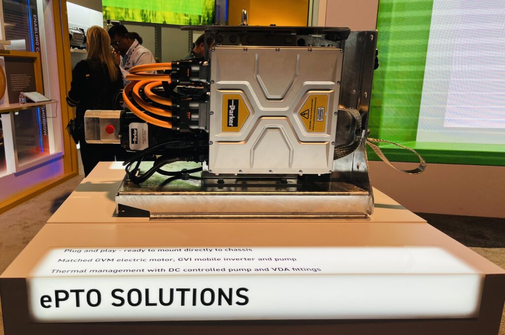 A Parker Hannifin ePTO system on display at IFPE 2023.