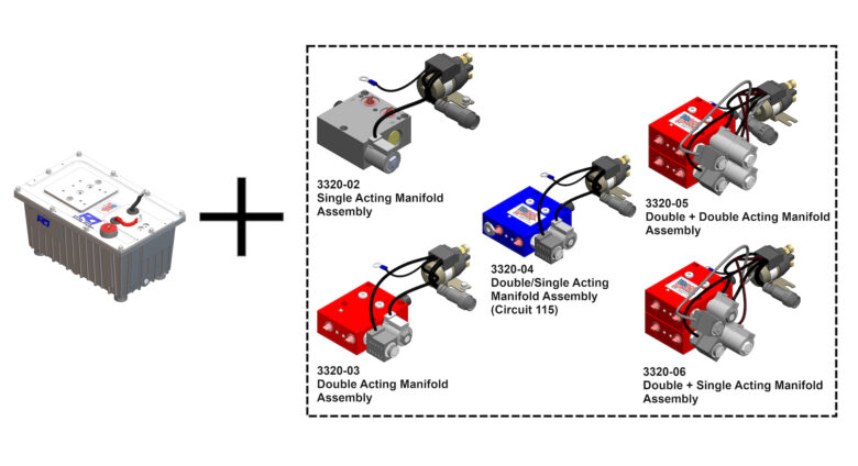 A graphic showing different configurations for a submerged hydraulic power unit (HPU) from KTI Hydraulics.