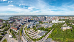 Aerial view of Tampere University central campus.