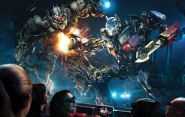 Transformers: The Ride – 3D is based on the popular Transformers films and created along with the award-winning director of the film series, Michael Bay. It features hydraulic motion control, 3D projections and track-mounted cars for up to twelve passengers.