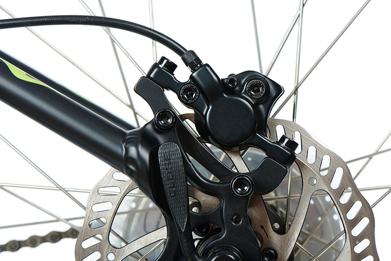 Hydraulic disk brakes are the preferred method on self-powered machinery like bicycles.