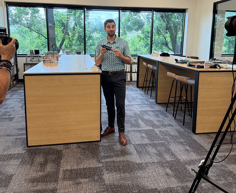 Fernandes is seen recording a Sun Hydraulics new product launch video with Hydra-Power Systems.