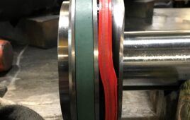 This is the result of a massive pressure spike in a welded-style cross-tube hydraulic cylinder when the implement impacted a wall. The wall won. Image courtesy of Higginson Equipment