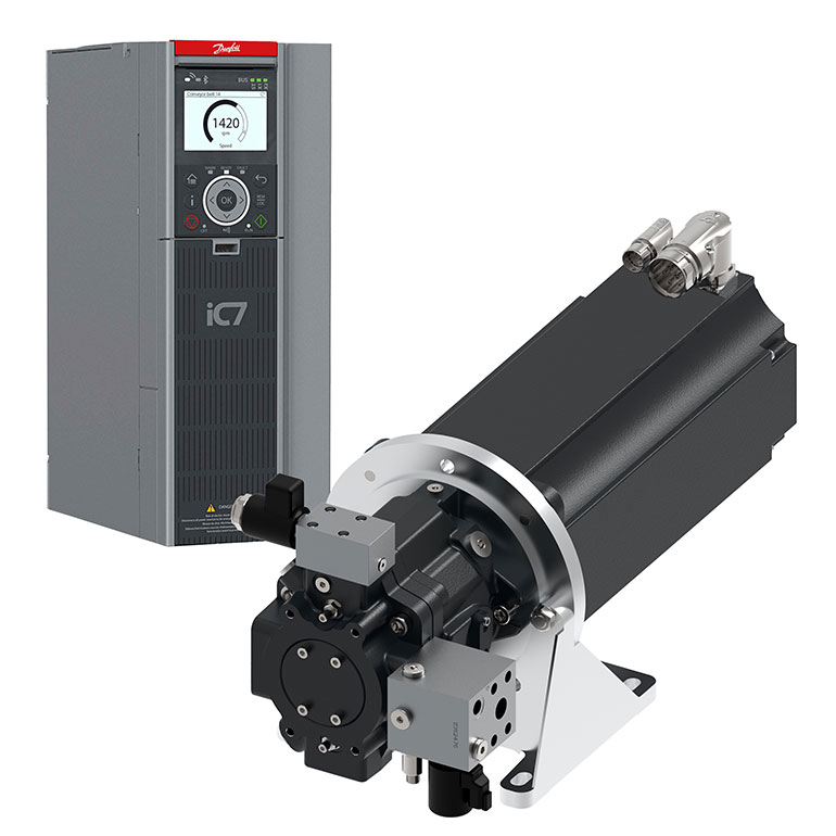 Servo motor solutions provide pressure and flow on demand as well as closed-loop control. The hydraulic pump is typically an internal gear pump or piston pump, while the motor is a permanent magnet synchronous motor (PMSM) paired with a servo motor VSD.