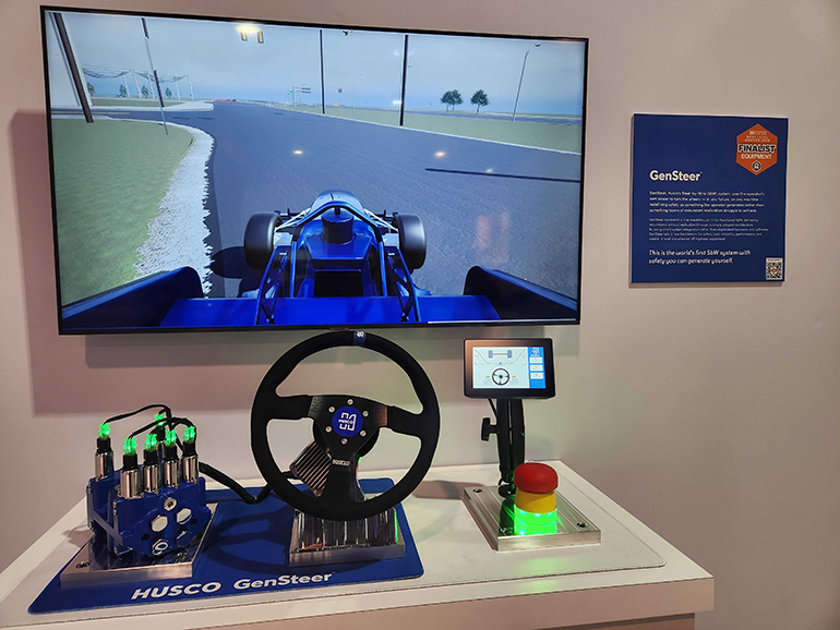 Husco's GenSteer demo unit allows users to see the fail-functional feature of the technology, so that if you lose power, you can continue to steer your vehicle to safety.