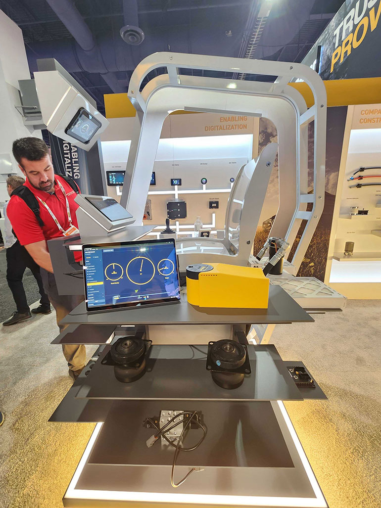 parker hannifin's model showed how its armrest joystick and controllers work together to give operators a more natural hydraulic feel and understand how the system is operating.