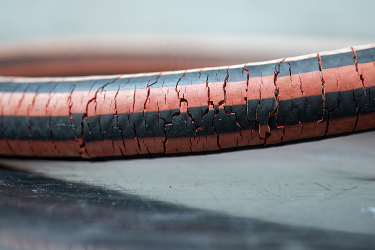 Excessive heat, ultraviolet exposure, chemical contact and aging can cause hose materials to become brittle and develop cracks.