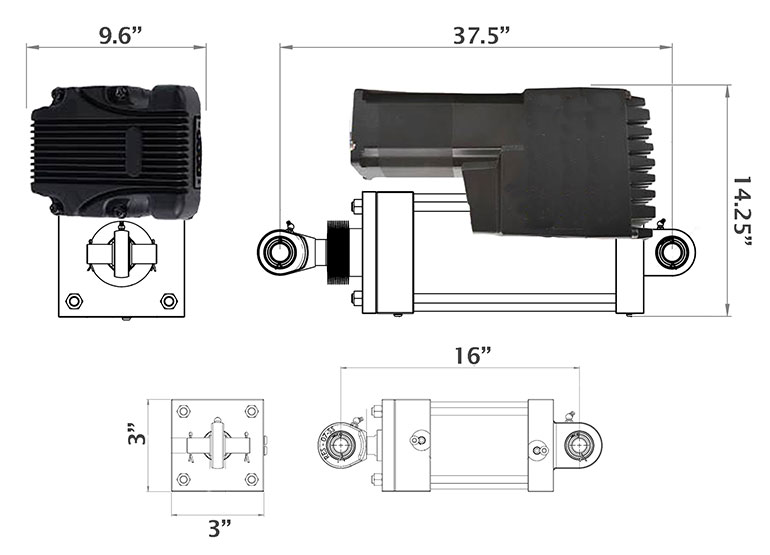 Figure 1. Illustration of one of Higginson's hydraulic cylinders with electric motor attached.