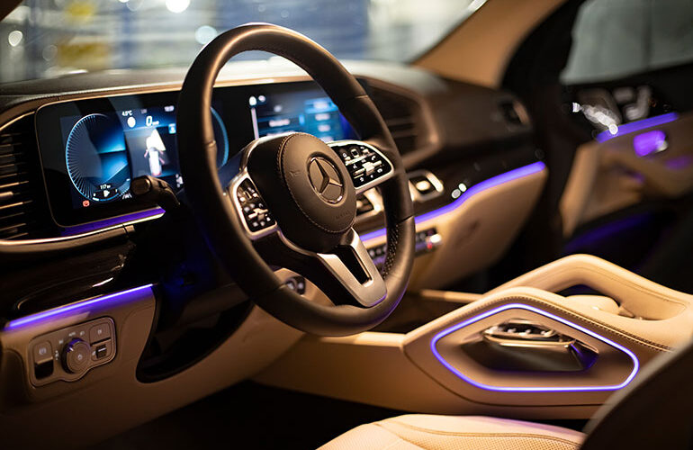 Close-up of interior of Mercedes GLS class
