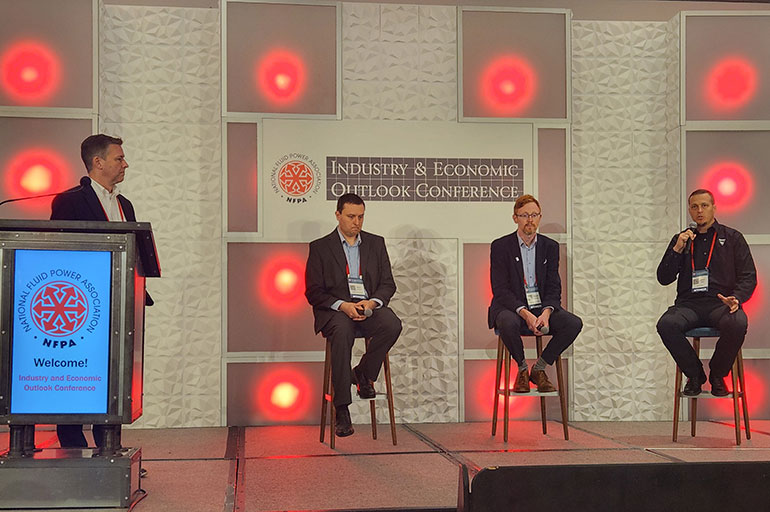 Ethan Roth, senior project engineer from Vermeer Corp.; Ryan Jenkins, hydraulics systems innovation engineer at CNH; and Alastair Hayfield, vice president, commercial vehicles with Interact Analysis, discussed the mobile hydraulics market, talking in-depth about autonomous machines, at the NFPA IEOC in August.