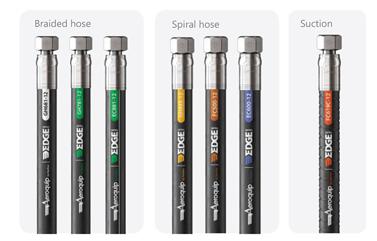 Danfoss Aeroquip Edge hoses are available as braided, spiral and suction hoses.